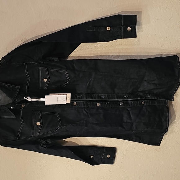 Elegant Dark Blue Denim Longline Jacket - Picture 1 of 6